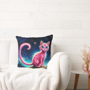 Magical blue-eyed feline under bright stars  cushion
