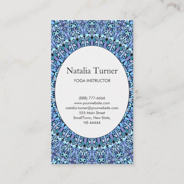 Magical Blue Flower Garden Mandala Business Card (Front)