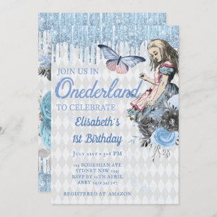 Magical Blue Ice Alice First Birthday Invitation