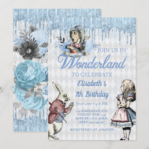 Magical Blue Ice Alice in Wonderland Party Invitation