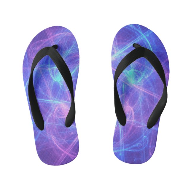 Magical Blue Pink Purple Swirly Fractal Kid's Flip Flops (Footbed)
