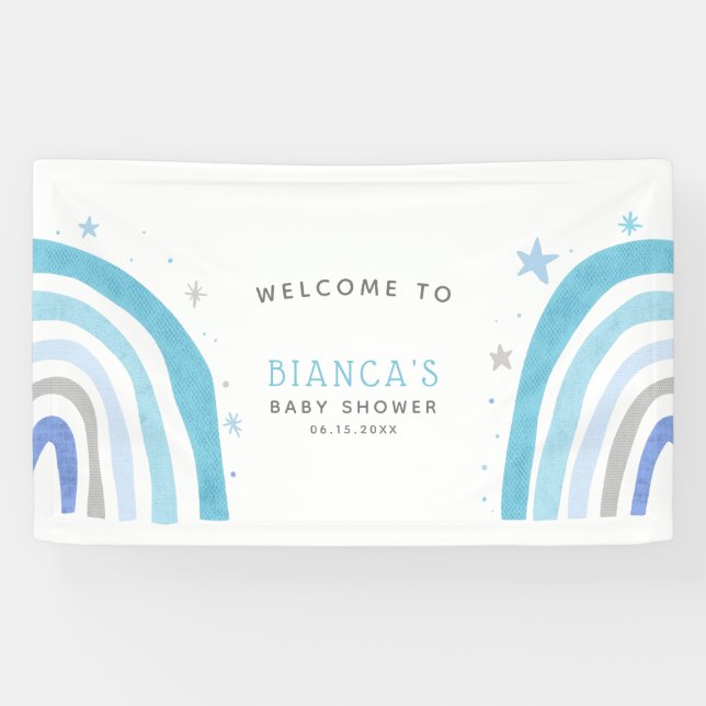 Magical Blue Rainbow Baby Shower Welcome  Banner (Horizontal)