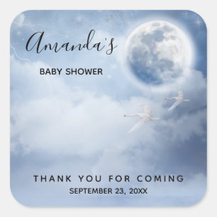 Magical Blue Sky with Flying Swans Baby Shower Square Sticker
