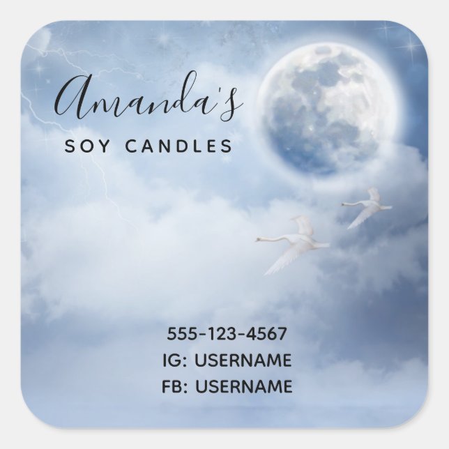 Magical Blue Sky with Flying Swans Business Square Sticker (Front)