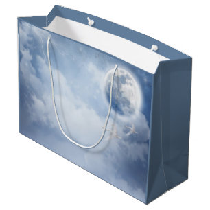 Magical Blue Sky with Flying Swans Large Gift Bag