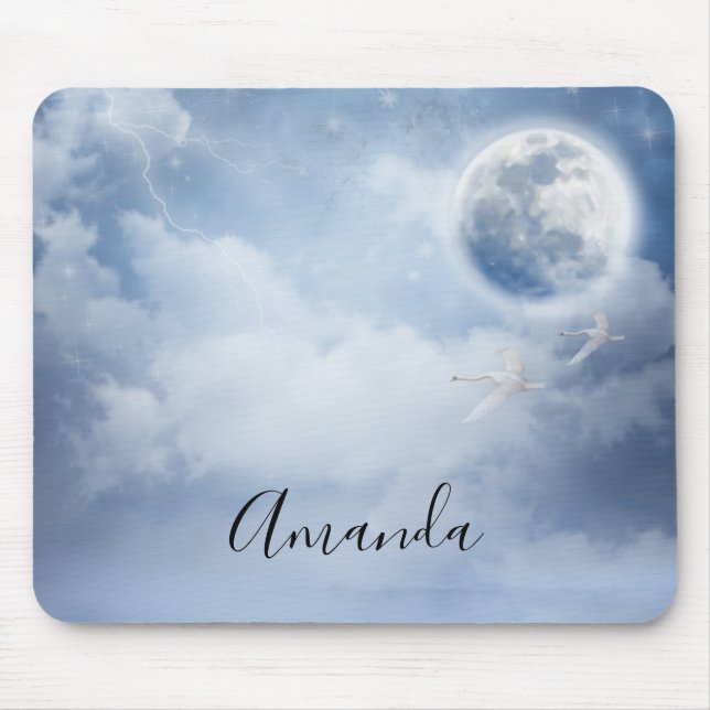 Magical Blue Sky with Flying Swans Mouse Mat (Front)