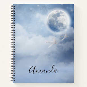 Magical Blue Sky with Flying Swans Notebook