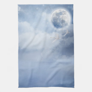 Magical Blue Sky with Flying Swans Tea Towel