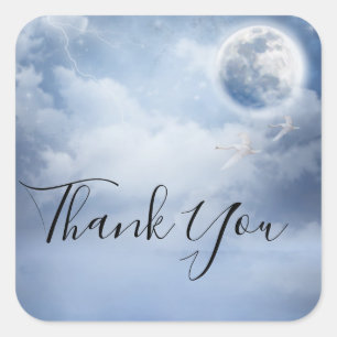 Magical Blue Sky with Flying Swans Thank You Square Sticker