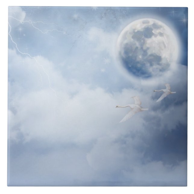 Magical Blue Sky with Flying Swans Tile (Front)