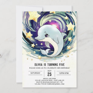 Magical Blue Under the Sea Dolphin Birthday Invitation