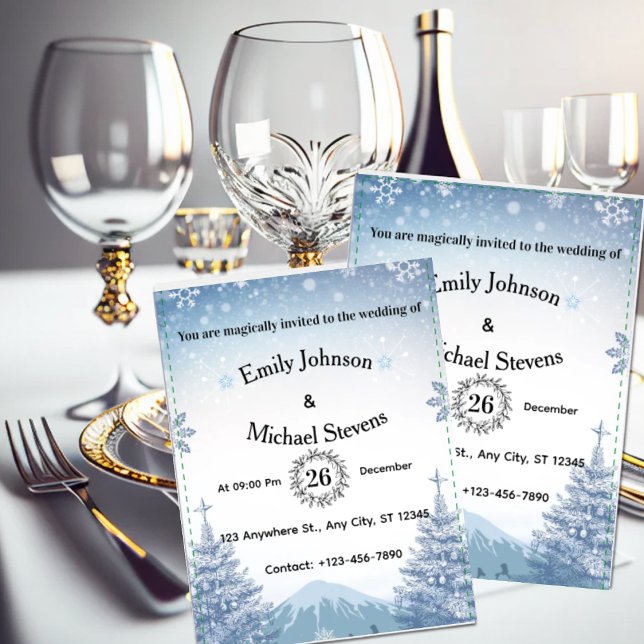 Magical Blue Winter Mountain Christmas Wedding Invitation (Magical Blue Winter Mountain Christmas Wedding)