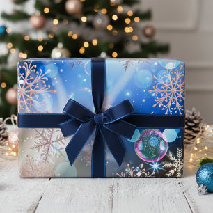 Magical Blue Winter Snowflake Baby Shower Wrapping Paper Sheet