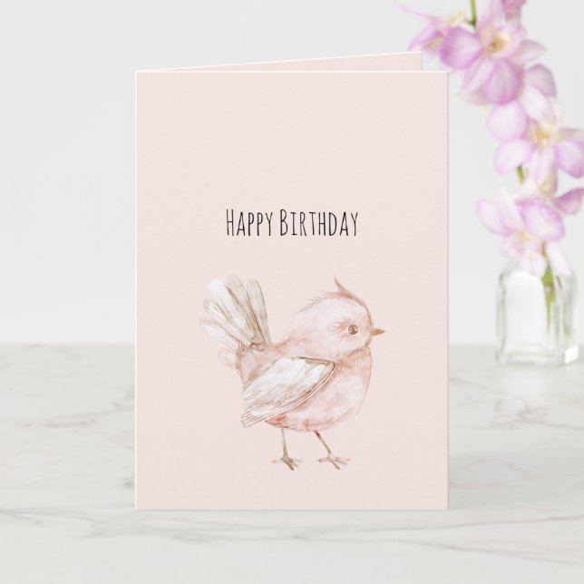 Magical Blush Pink Bird Birthday Card (Orchid)