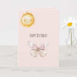 Magical Blush Pink Butterfly Happy Sun Birthday Card