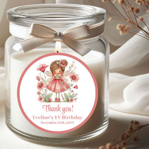 Magical Blush Pink Fairy Flowers Girl Birthday   Classic Round Sticker