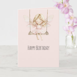 Magical Blush Pink Fairy on Swing Birthday Card
