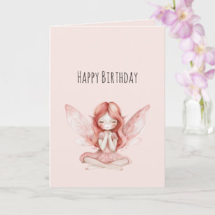Magical Blush Pink Red Hair Fairy Birthday Card