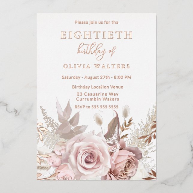 Magical Blush & Rose Floral 80th Birthday (Front)