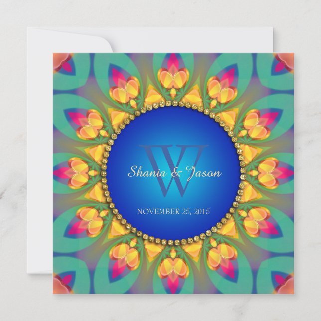 Magical Bohemian Sunflower Monogram Invitation (Front)