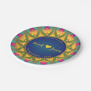 Magical Bohemian Sunflower Monogram Mandala Paper Plate