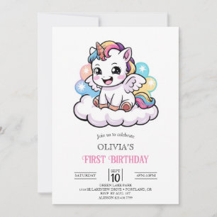 Magical Boho Digital Unicorn 1st Birthday Invitation