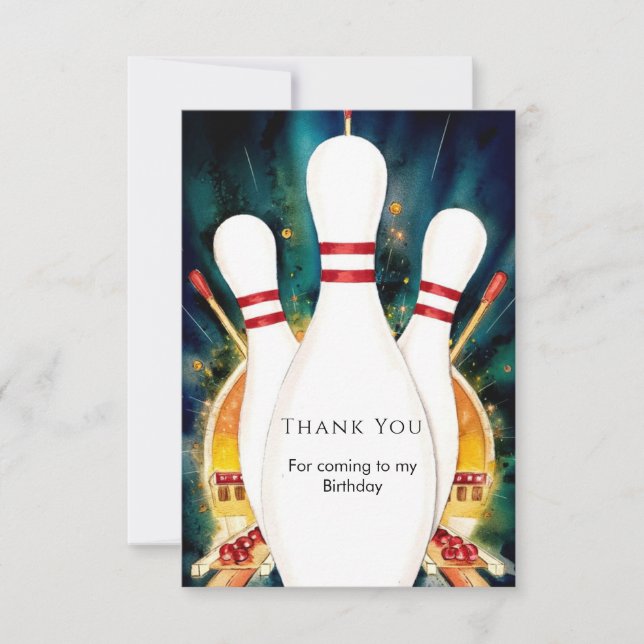 Magical Boho Game Bowling Birthday Thank You Card (Front)