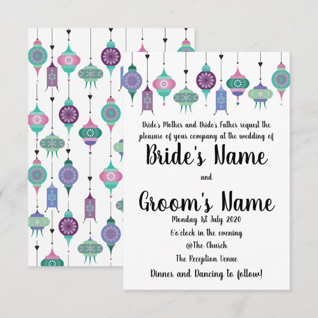 Magical Boho Moroccan Lanterns Wedding Invitation (Front/Back)