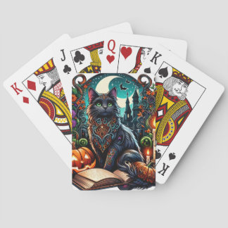 Magical Bookish Black Cat Playing Cards