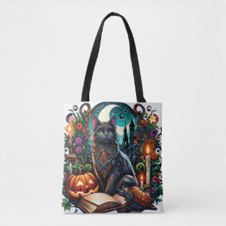 Magical Bookish Black Cat Tote Bag