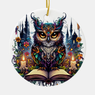 Magical Bookish Owl Ceramic Tree Decoration