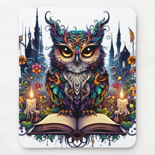 Magical Bookish Owl Mouse Mat (Front)