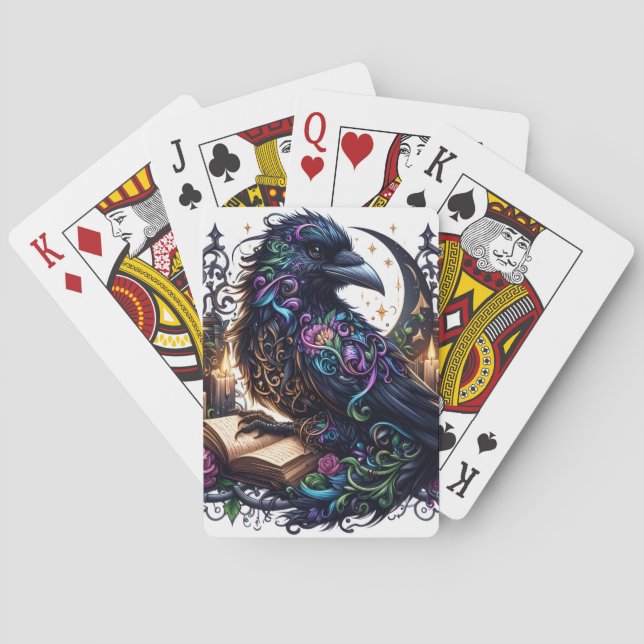 Magical Bookish Raven  Playing Cards (Back)