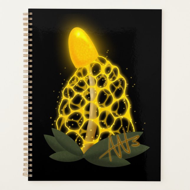 Magical Bridal Veil Sparkly Yellow Mushroom Planner (Front)