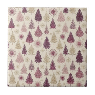 Magical Burgundy Forest Gold Starburst Snow Tile