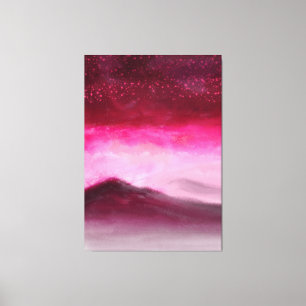 Magical Burgundy Pink Aurora Landscape Painting Canvas Print