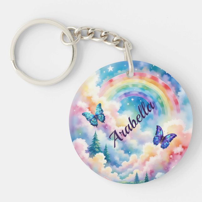 Magical Butterflies and Rainbow Colours Key Ring (Front)