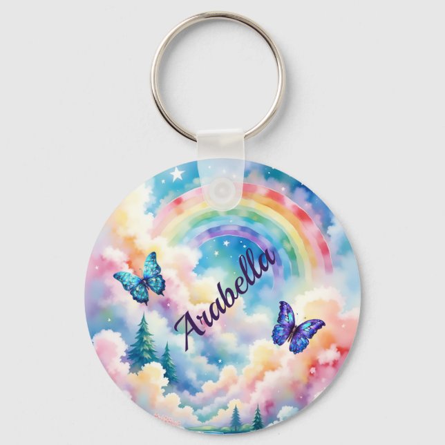 Magical Butterflies and Rainbow Colours Key Ring (Front)