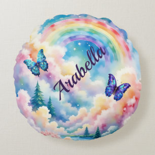 Magical Butterflies and Rainbow Colours Round Cushion