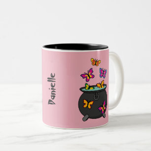 Magical Butterflies from a Cauldron   Add own Name Two-Tone Coffee Mug