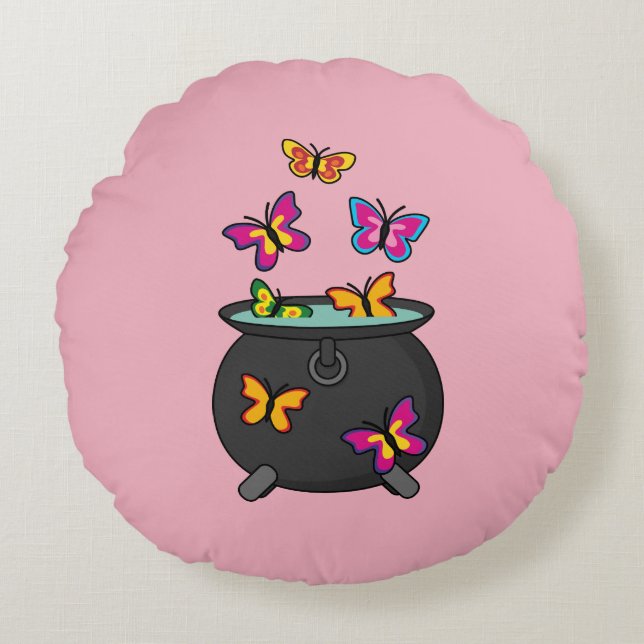 Magical Butterflies from a Cauldron Round Cushion (Front)