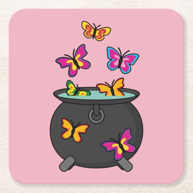 Magical Butterflies from a Cauldron Square Paper Coaster (Front)