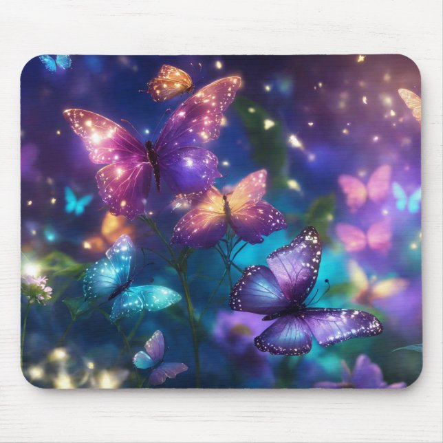 Magical Butterflies on Dark Purple Mouse Mat (Front)