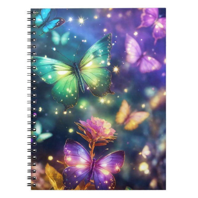 Magical Butterflies on Dark Purple Sparkling Notebook (Front)