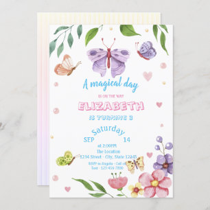 Magical Butterflies Striped Birthday Invitation