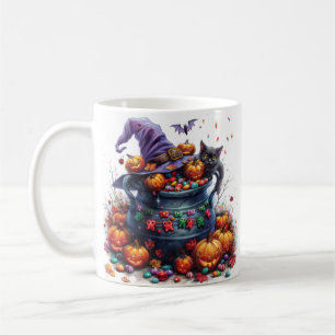 Magical Candy-Filled Cauldron Halloween Coffee Mug