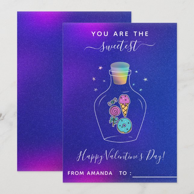 Magical Candy Jar Kids School Valentine's Day Cute Holiday Card (Front/Back)