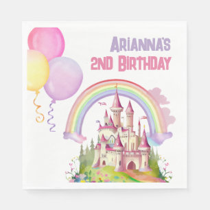 Magical Castle Balloons Little Girl's 2nd Birthday Napkin
