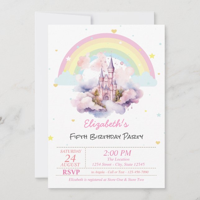 Magical Castle Clouds Stars Birthday Invitation (Front)