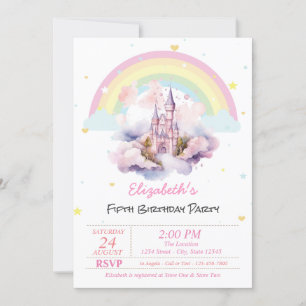 Magical Castle Clouds Stars Birthday Invitation